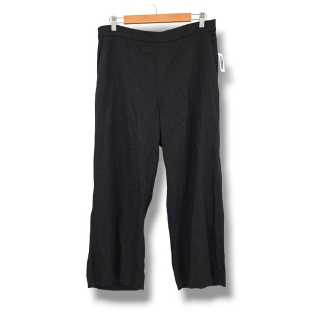 Old Navy Black Linen Blend Wide Leg Crop Pants Women Size 12 Elastic Waist NWT